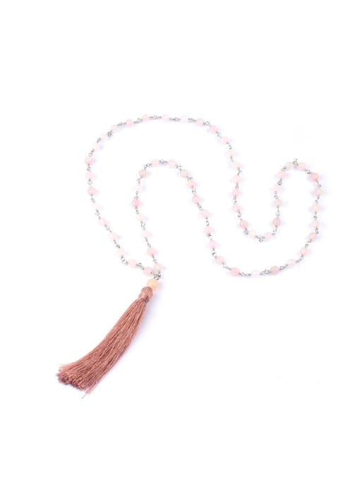 HN1790-E Color Agate Beads Tassel Long Necklace