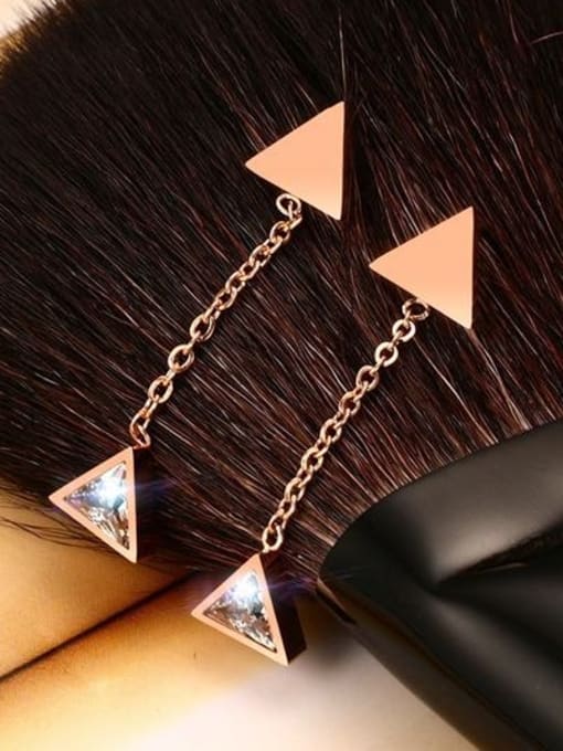 rose gold Temperament Triangle Shaped Zircon Titanium Drop Earrings