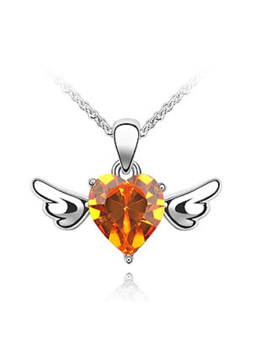 yellow Simple Heart austrian Crystal Little Wings Pendant Alloy Necklace