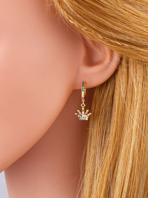 CC Copper With Cubic Zirconia Trendy Evil Eye/crown Drop Earrings 1