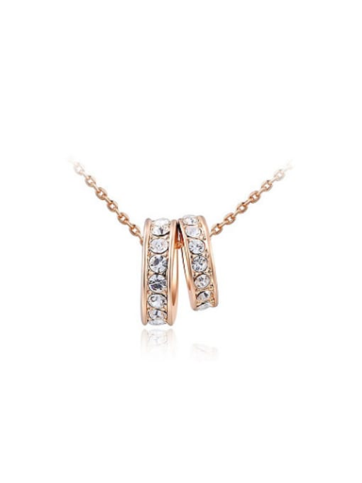 Rose Gold Trendy Double Round Shaped Austria Crystal Necklace
