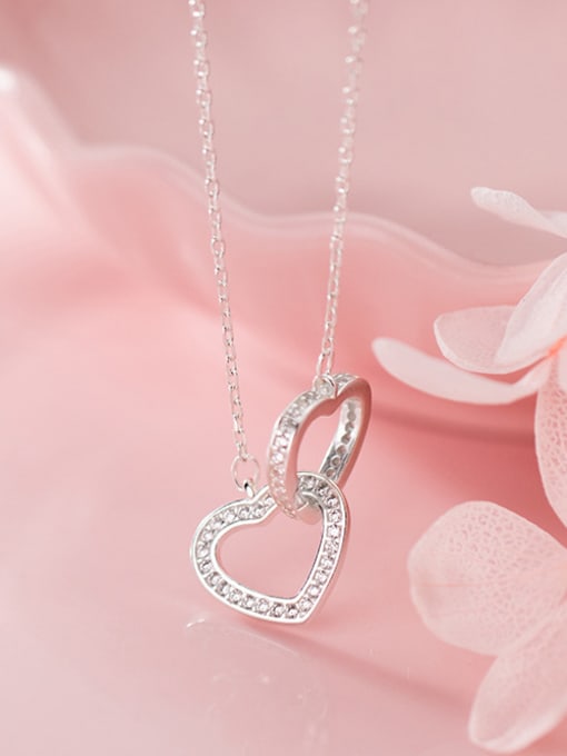 Rosh 925 Sterling Silver With Platinum Plated Simplistic Heart Necklaces 4