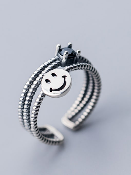 Rosh 925 Sterling Silver With Antique Silver Plated Cute smile Face Rings 0