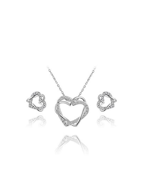 Ronaldo Trendy Double Heart Shaped Austria Crystal Two Pieces Jewelry Set