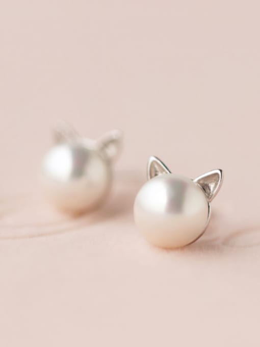 Rosh S925 silver lovely cat shell pearl stud Earring 0
