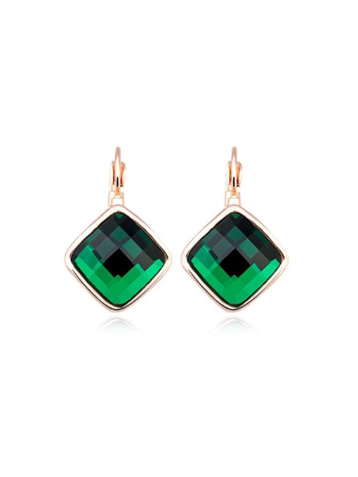 Rose Gold Green Square Shaped Austria Crystal Stud Earrings