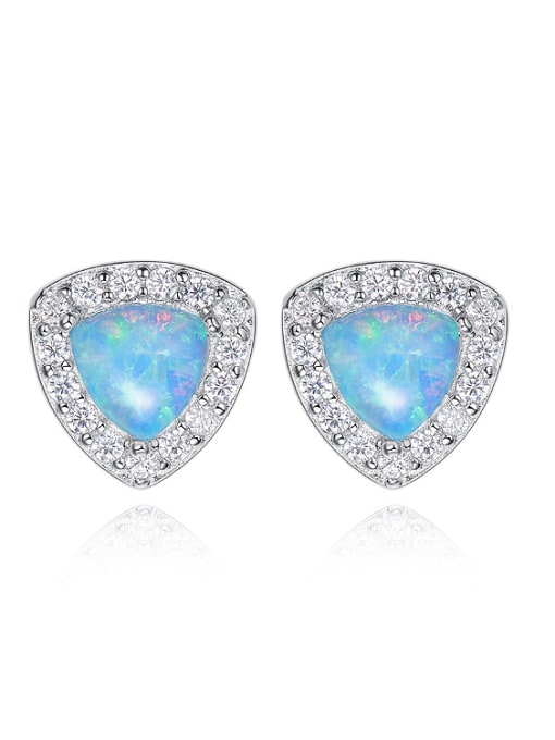 Blue Fashion Tiny Triangle Opal stone Cubic Zirconias 925 Silver Stud Earrings