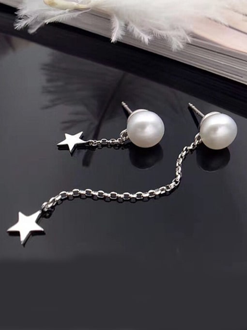 Silver Freshwater Pearl Asymmetric Star threader earring