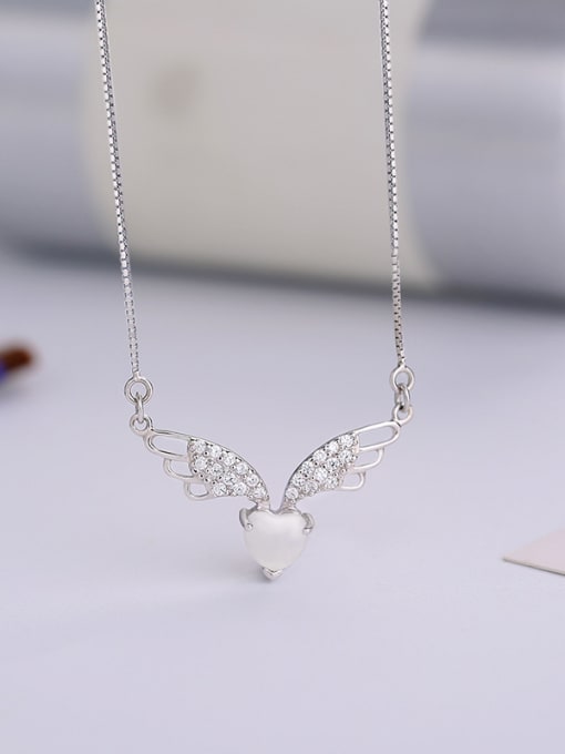 One Silver Heart Opal Stone Necklace 4