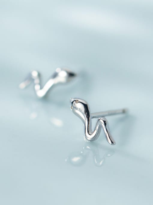 Rosh 925 Sterling Silver With Silver Plated Simplistic Snake Stud Earrings 0