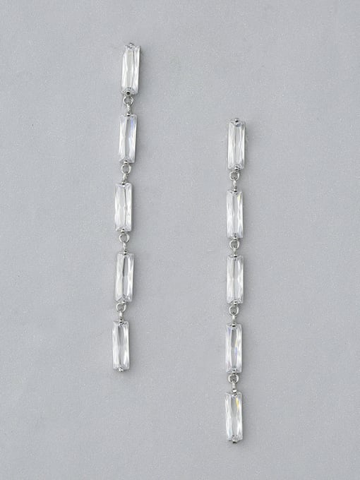 One Silver Elegant Square Shaped Zircon Drop Earrings 0