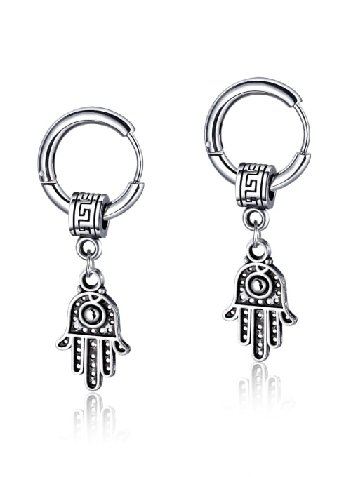 sliver Stainless Steel With Antique Silver Plated Personality  Hand of Fatima Stud Earrings