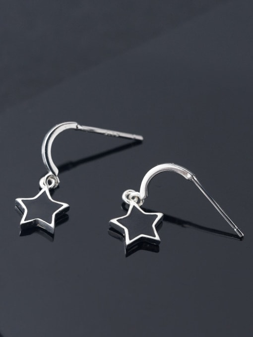 Rosh 925 Sterling Silver With Silver Plated Simplistic Black Star Stud Earrings 0
