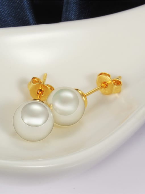 SANTIAGO Creative 18K Platinum Plated Artificial Pearl Stud Earrings 1