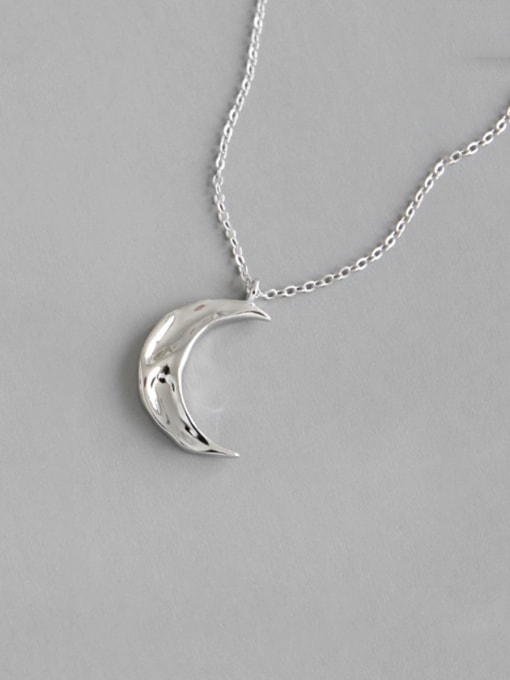 DAKA 925 Sterling Silver With Convex-Concave Simplistic Moon Necklaces 0