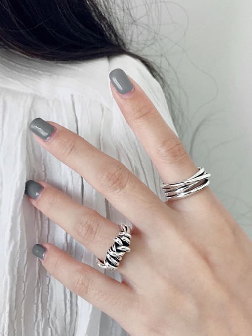 DAKA 925 Sterling Silver With Antique Silver Plated Vintage Multi-layer Winding Line  Free Size Rings 1