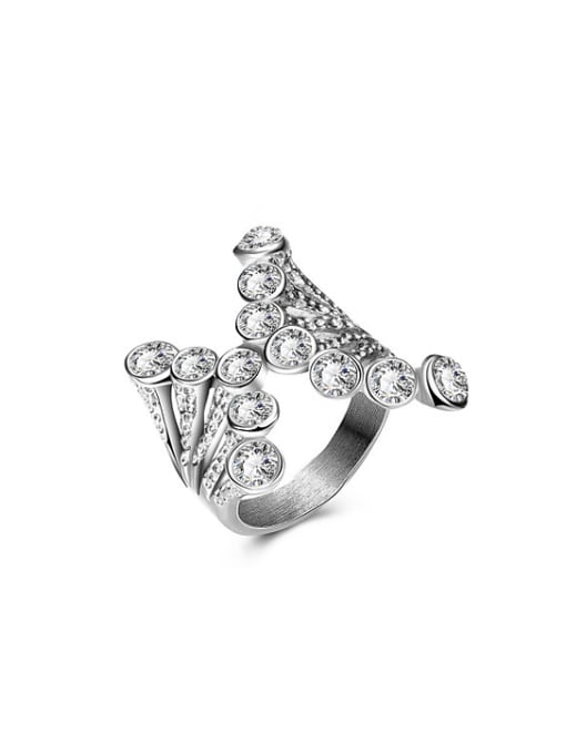 Ronaldo Delicate Wing Shaped Rhinestones Titanium Ring 0