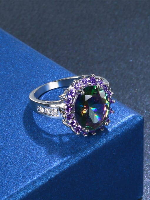 Platinum Exquisite Platinum Plated Colorful Glass Bead Ring