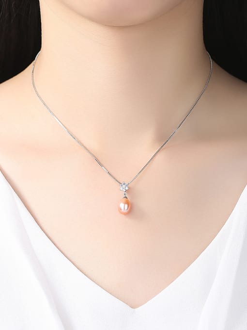 CCUI Pure silver with AAA zircon flowers natural freshwater pearl necklace 1