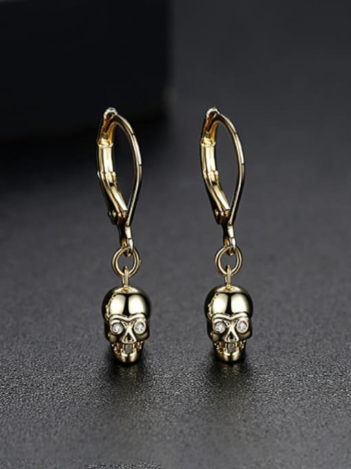 GOLD Copper With Platinum Plated Vintage Skull Drop Earrings