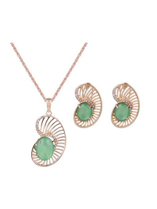 green 2018 Alloy Imitation-gold Plated Fashion Oval Artificial Stones Two Pieces Jewelry Set