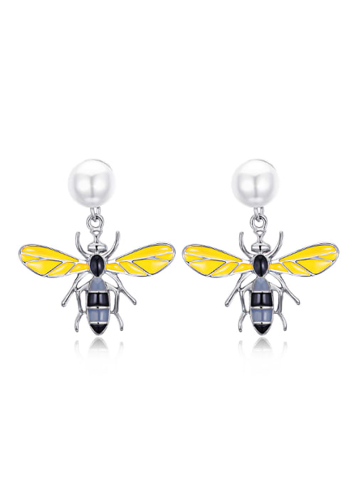 platinum Personalized Artificial Pearl Honeybee Stud Earrings