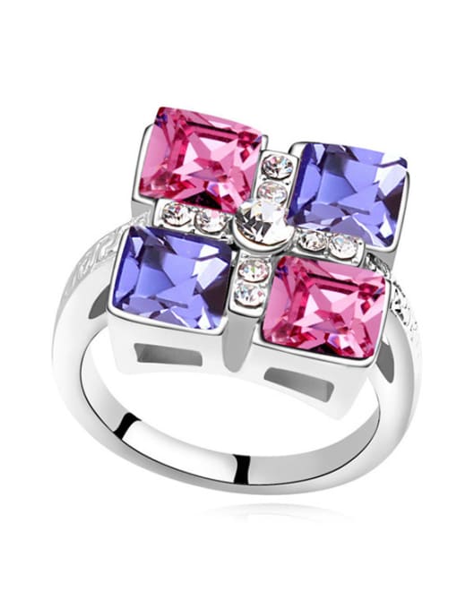 double color Exaggerated Square austrian Crystals Alloy Ring