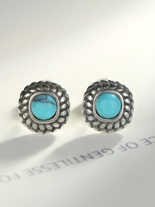 CCUI 925 Sterling Silver With Turquoise Vintage Square Stud Earrings 2