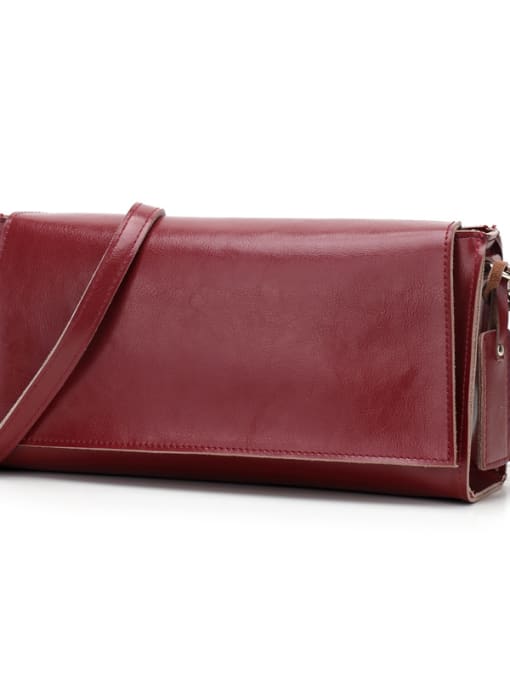 Wine Red New two-layer cowhide retro diagonal bag