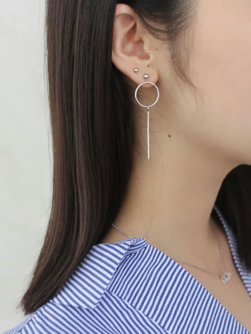 DAKA Simple Asymmetrical Hollow Round Silver Drop Earrings 1