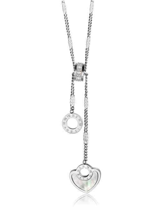 1477-steel color Stainless Steel With Rose Gold Plated Fashion Heart with Rome number Necklaces