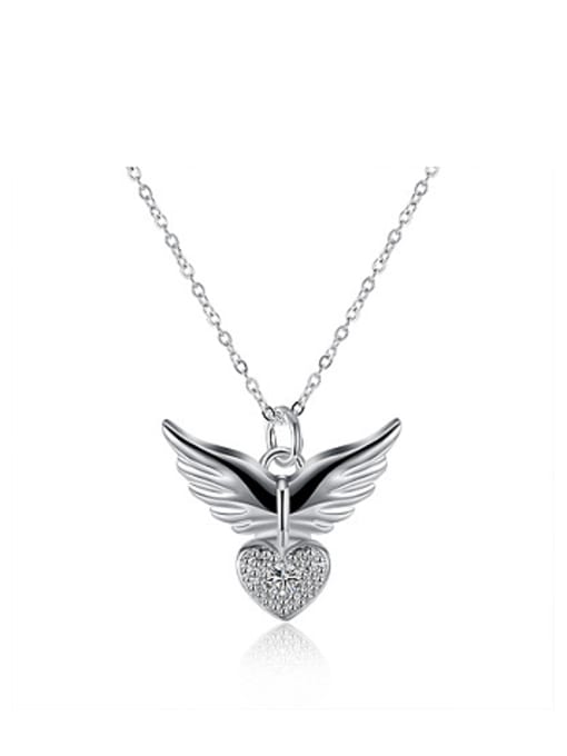 OUXI Fashion Wings Heart shaped Zircon Necklace