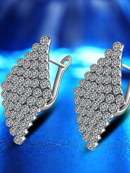 White Drill Diamond Shaped AAA Zircons Crystal Clip Earrings