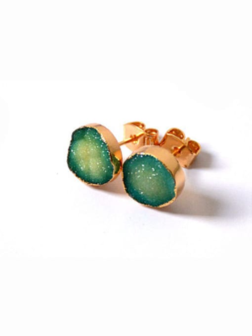 Green Tiny Natural Crystal Round Gold Plated Stud Earrings