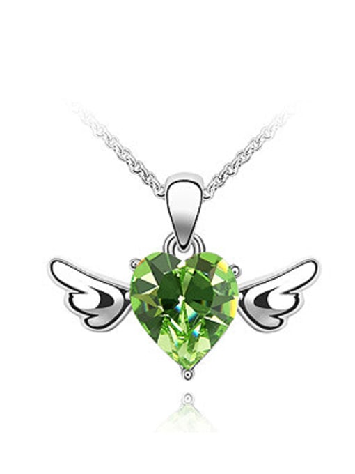 green Simple Heart austrian Crystal Little Wings Pendant Alloy Necklace