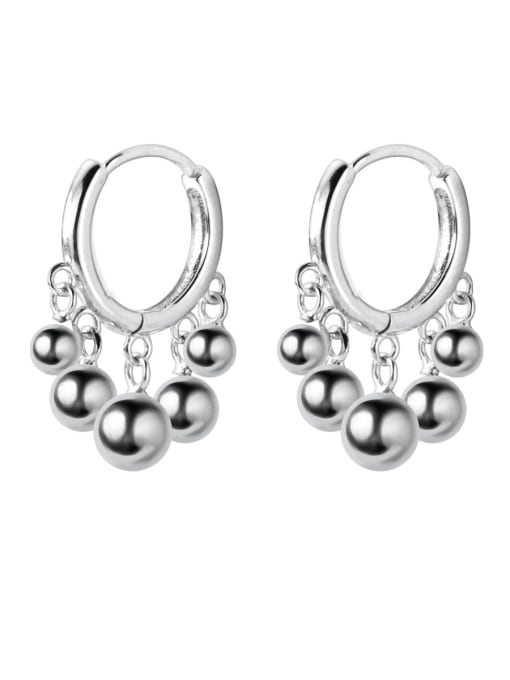 Rosh 925 Sterling Silver With Glossy Personality Round Bead Clip On Earrings 0