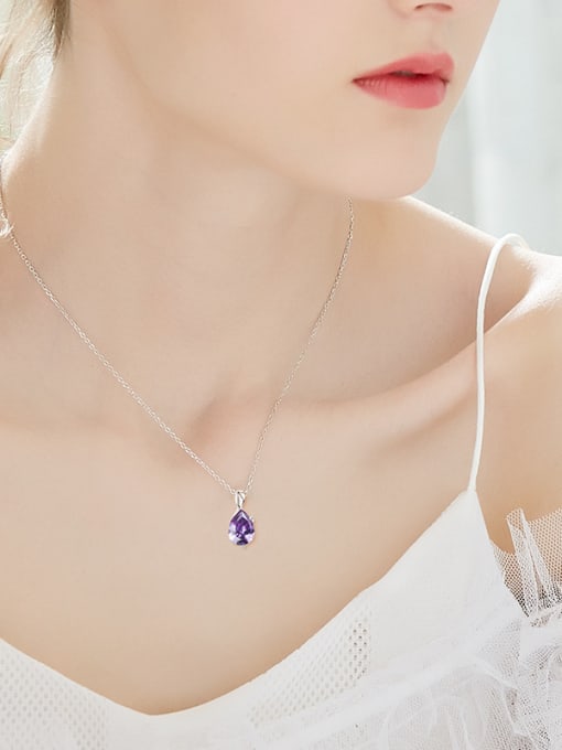 CEIDAI Simple Water Drop Purple Zircon 925 Silver Necklace 1