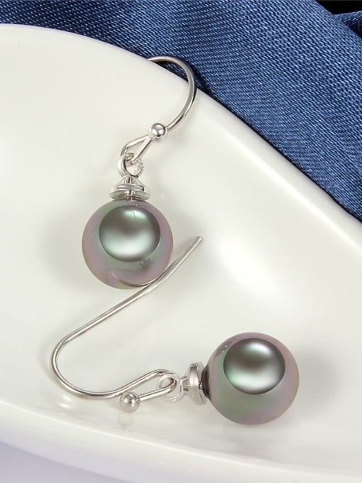 SANTIAGO All-match Black Platinum Plated Artificial Pearl Drop Earrings 1