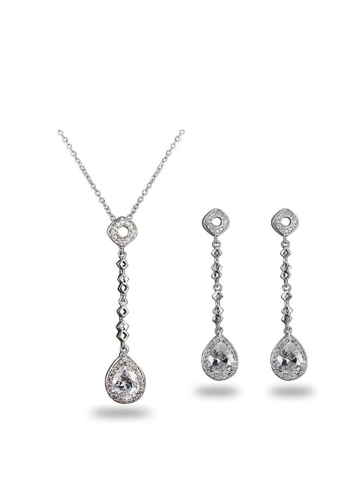 platinum Simply Style Water Drop Shaped Zircon Two Pieces Jewelry Set