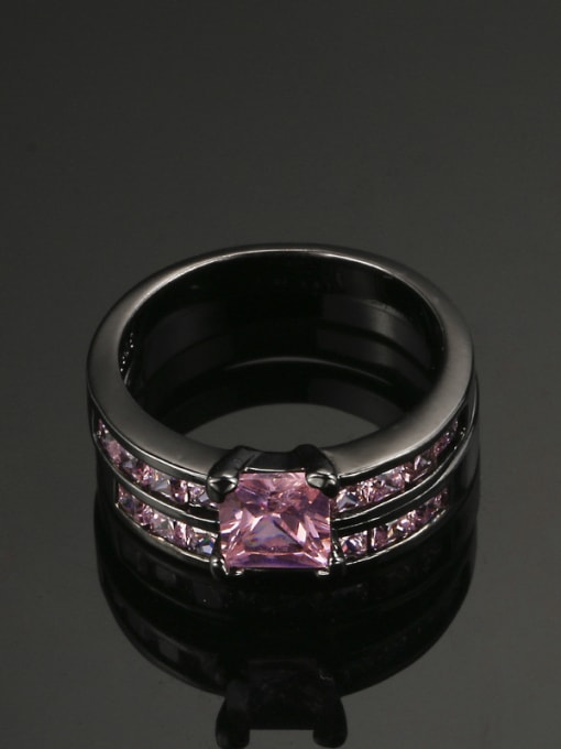 ZK Double Layer Pink Zircons Black Plated Ring 1