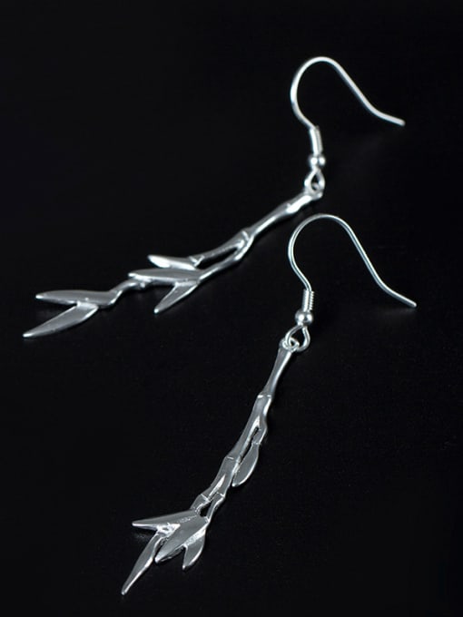 SILVER MI Simple 925 Silver Bamboo Leaves Earrings 1