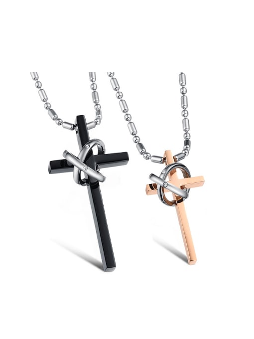 Open Sky Fashion Cross Rings Pendant Titanium Lovers Necklace 0