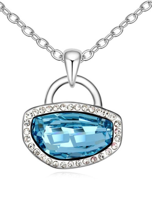 blue Simple Shiny austrian Crystals-covered Lock Pendant Alloy Necklace