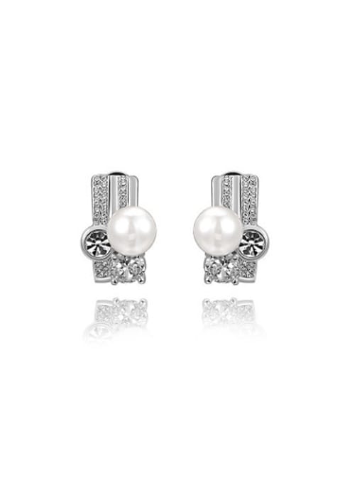 Platinum Exquisite Geometric Shaped Artificial Pearl Clip On Earrings
