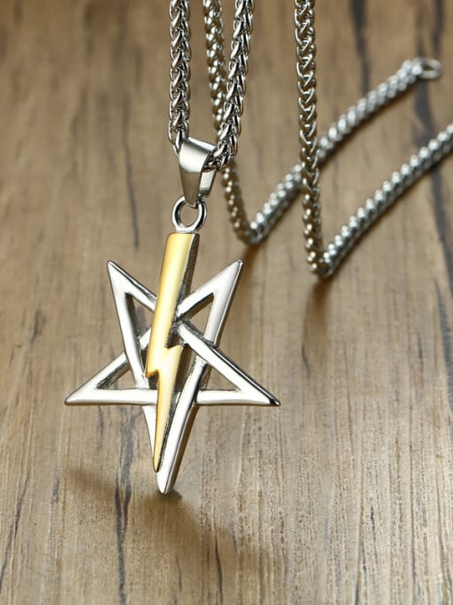 CONG Stainless Steel With Two-color plating  Simplistic Star Lightning Necklaces 3