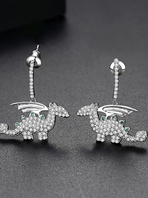 Platinum Copper With Platinum Plated Cartoon Dinosaur Cluster Earrings