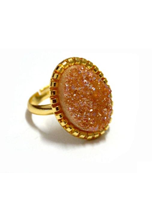Champagne Exaggerated Oval Natural Crystal Gold Plated Ring
