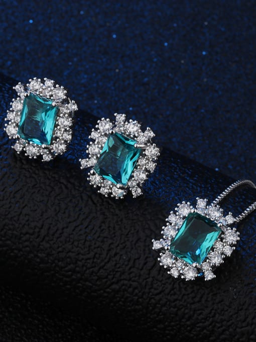 blue Copper With Glass stone Fashion Square 2 Piece Jewelry Set