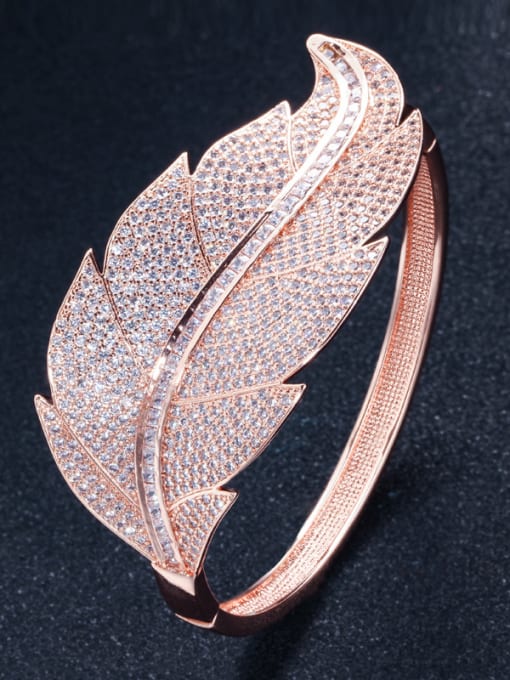 L.WIN Copper WithCubic Zirconia  Simplistic Atmosphere Leaf Bangles 2