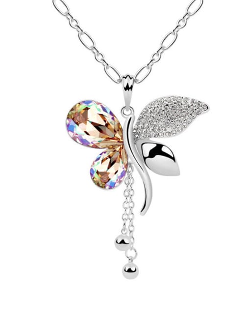 QIANZI Fashion austrian Crystals-studded Butterfly Pendant Alloy Necklace 3